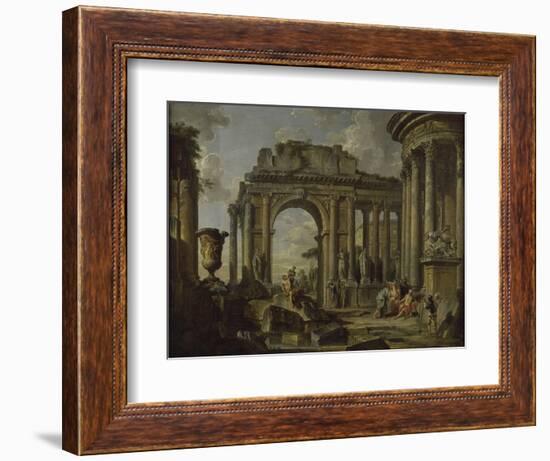 L'Aumône à Bélisaire dans des ruines-Giovanni Paolo Pannini-Framed Giclee Print