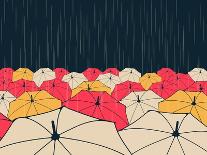 A Field of Umbrellas under the Rain, in Night Blue, Yellow and Red-L DEP-Art Print