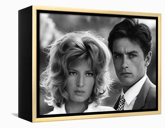 L'eclipse by Michelangelo Antonioni with Alain Delon and Monica Vitti, 1962 (b/w photo)-null-Framed Stretched Canvas