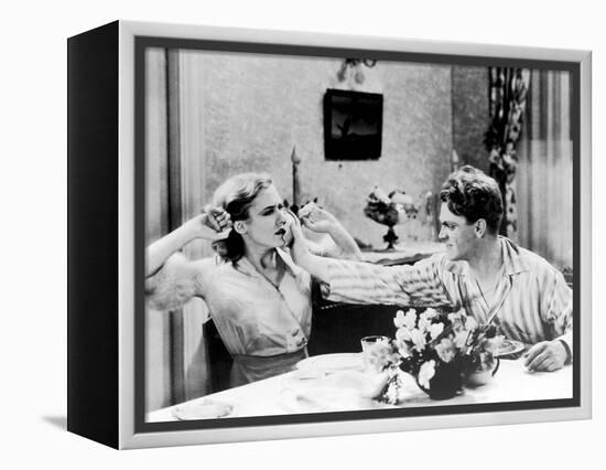L' Ennemi Public THE PUBLIC ENEMY by William Wellman with James Cagney and Mae Clarke, 1931 (b/w ph-null-Framed Stretched Canvas