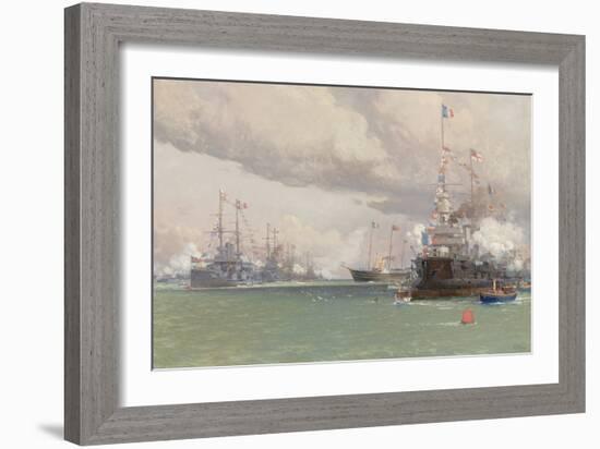 L'entente Cordiale: the Royal Yacht Victoria & Albert III Reviewing the Anglo-French Fleet in Cowes-Eduardo de Martino-Framed Giclee Print