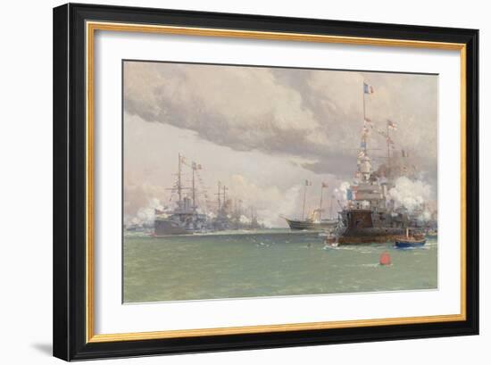 L'entente Cordiale: the Royal Yacht Victoria & Albert III Reviewing the Anglo-French Fleet in Cowes-Eduardo de Martino-Framed Giclee Print