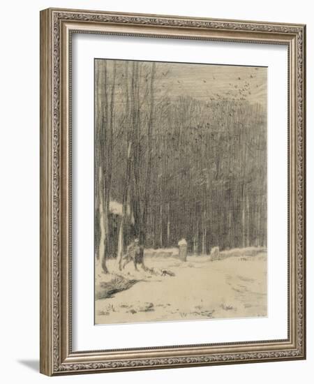 L'entr?de la for?de Barbizon; effet de neige-Jean-François Millet-Framed Giclee Print