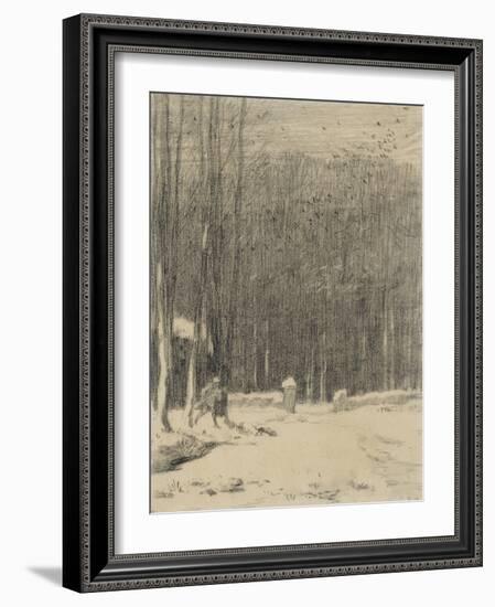 L'entr?de la for?de Barbizon; effet de neige-Jean-François Millet-Framed Giclee Print