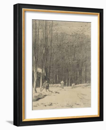 L'entr?de la for?de Barbizon; effet de neige-Jean-François Millet-Framed Giclee Print