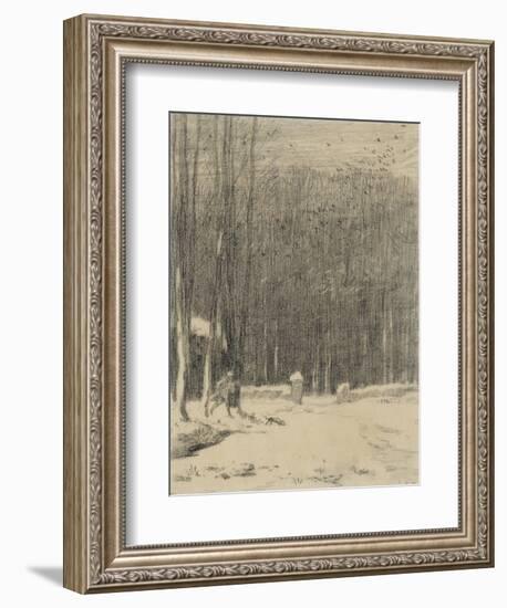 L'entr?de la for?de Barbizon; effet de neige-Jean-François Millet-Framed Giclee Print