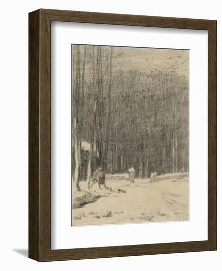 L'entr?de la for?de Barbizon; effet de neige-Jean-François Millet-Framed Giclee Print