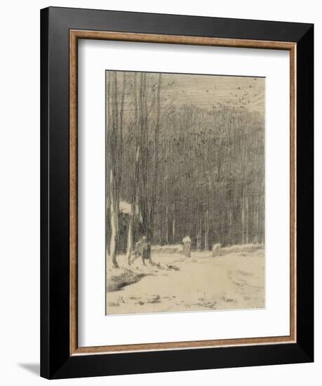 L'entr?de la for?de Barbizon; effet de neige-Jean-François Millet-Framed Giclee Print