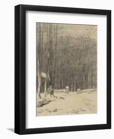 L'entr?de la for?de Barbizon; effet de neige-Jean-François Millet-Framed Giclee Print