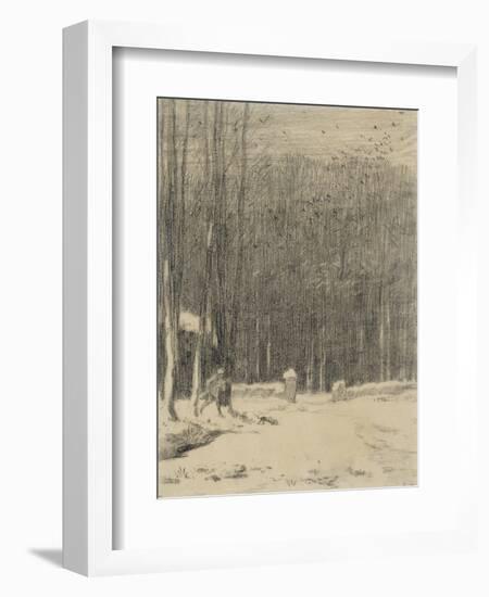 L'entr?de la for?de Barbizon; effet de neige-Jean-François Millet-Framed Giclee Print