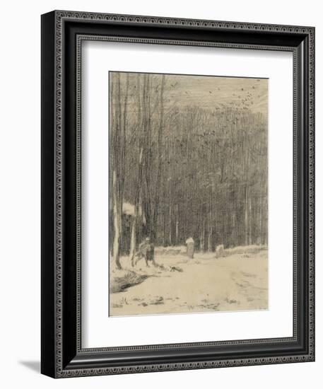 L'entr?de la for?de Barbizon; effet de neige-Jean-François Millet-Framed Giclee Print