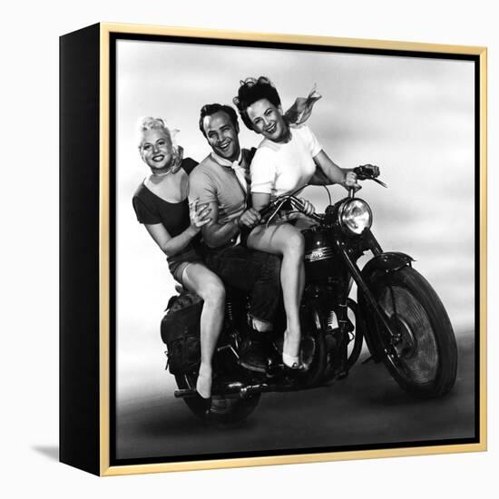 L'Equipee Sauvage THE WILD ONE by Laszlo Benedek with Marlon Brando and Mary Murphy, 1953 (b/w phot-null-Framed Stretched Canvas