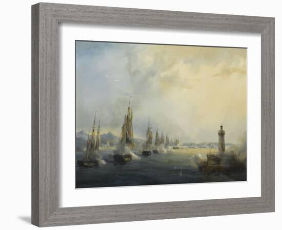 L'escadre française commandée par l'amiral Roussin force l'entrée du Tage devant Lisbonne, 11-Pierre Julien Gilbert-Framed Giclee Print