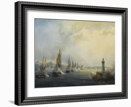 L'escadre française commandée par l'amiral Roussin force l'entrée du Tage devant Lisbonne, 11-Pierre Julien Gilbert-Framed Giclee Print