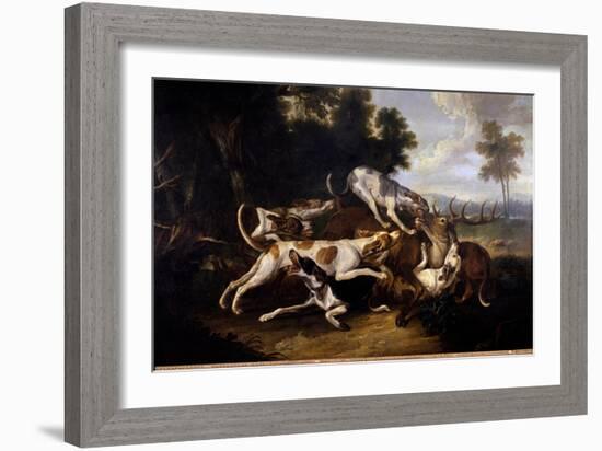 L'hallali Du Deer Hunting Dogs Finishing a Deer - Painting by Jean Baptiste Oudry (1686-1755) 18Th-Jean-Baptiste Oudry-Framed Giclee Print