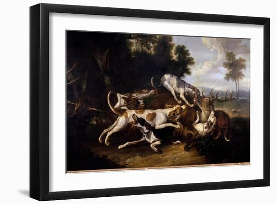 L'hallali Du Deer Hunting Dogs Finishing a Deer - Painting by Jean Baptiste Oudry (1686-1755) 18Th-Jean-Baptiste Oudry-Framed Giclee Print