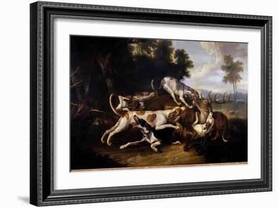 L'hallali Du Deer Hunting Dogs Finishing a Deer - Painting by Jean Baptiste Oudry (1686-1755) 18Th-Jean-Baptiste Oudry-Framed Giclee Print