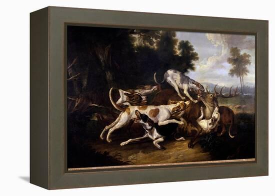 L'hallali Du Deer Hunting Dogs Finishing a Deer - Painting by Jean Baptiste Oudry (1686-1755) 18Th-Jean-Baptiste Oudry-Framed Premier Image Canvas