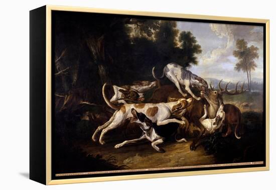 L'hallali Du Deer Hunting Dogs Finishing a Deer - Painting by Jean Baptiste Oudry (1686-1755) 18Th-Jean-Baptiste Oudry-Framed Premier Image Canvas