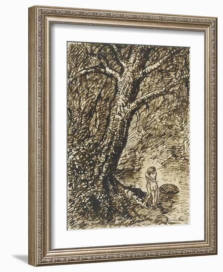 L'heureux moment : couple nu, debout, enlacé sous des grands arbres-Théophile Alexandre Steinlen-Framed Giclee Print