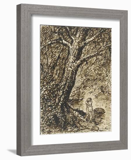 L'heureux moment : couple nu, debout, enlacé sous des grands arbres-Théophile Alexandre Steinlen-Framed Giclee Print