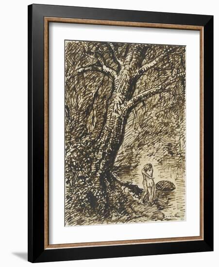 L'heureux moment : couple nu, debout, enlacé sous des grands arbres-Théophile Alexandre Steinlen-Framed Giclee Print