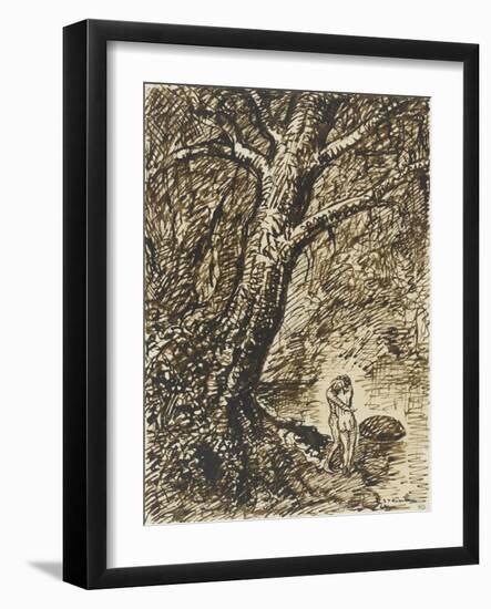 L'heureux moment : couple nu, debout, enlacé sous des grands arbres-Théophile Alexandre Steinlen-Framed Giclee Print