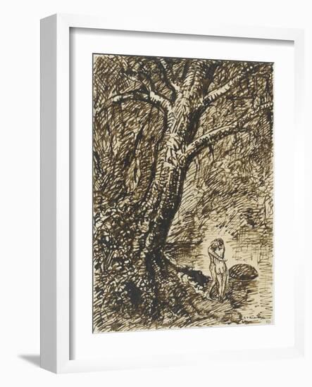 L'heureux moment : couple nu, debout, enlacé sous des grands arbres-Théophile Alexandre Steinlen-Framed Giclee Print