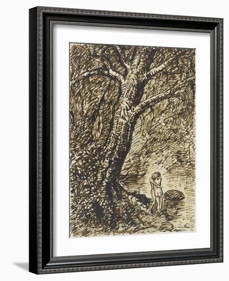 L'heureux moment : couple nu, debout, enlacé sous des grands arbres-Théophile Alexandre Steinlen-Framed Giclee Print