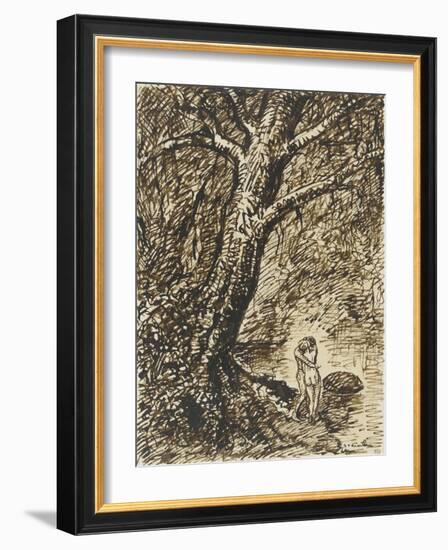 L'heureux moment : couple nu, debout, enlacé sous des grands arbres-Théophile Alexandre Steinlen-Framed Giclee Print
