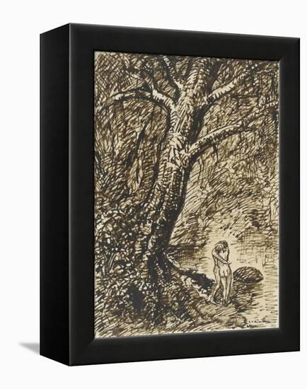 L'heureux moment : couple nu, debout, enlacé sous des grands arbres-Théophile Alexandre Steinlen-Framed Premier Image Canvas