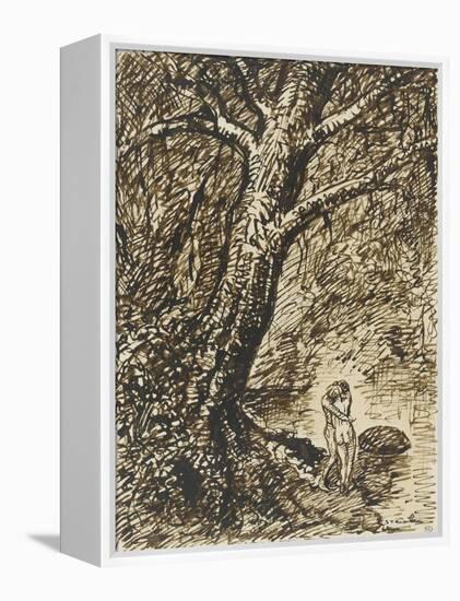 L'heureux moment : couple nu, debout, enlacé sous des grands arbres-Théophile Alexandre Steinlen-Framed Premier Image Canvas