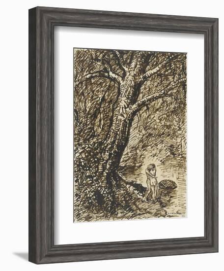 L'heureux moment : couple nu, debout, enlacé sous des grands arbres-Théophile Alexandre Steinlen-Framed Giclee Print