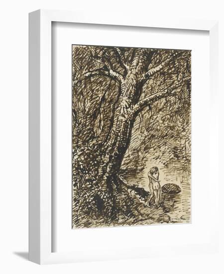 L'heureux moment : couple nu, debout, enlacé sous des grands arbres-Théophile Alexandre Steinlen-Framed Giclee Print