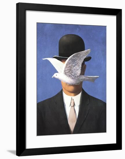 L'homme au chapeau melon (No Border)-Rene Magritte-Framed Art Print