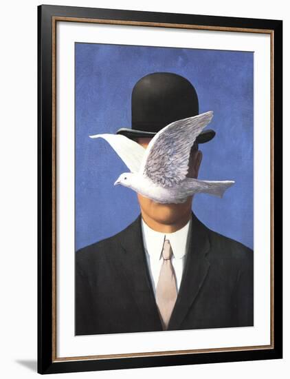 L'homme au chapeau melon (No Border)-Rene Magritte-Framed Art Print