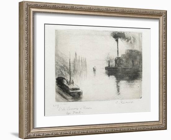 L'Ile Lacroix, À Rouen, 1883 (Drypoint, Etching, Metal Brush and Open Bite)-Camille Pissarro-Framed Giclee Print