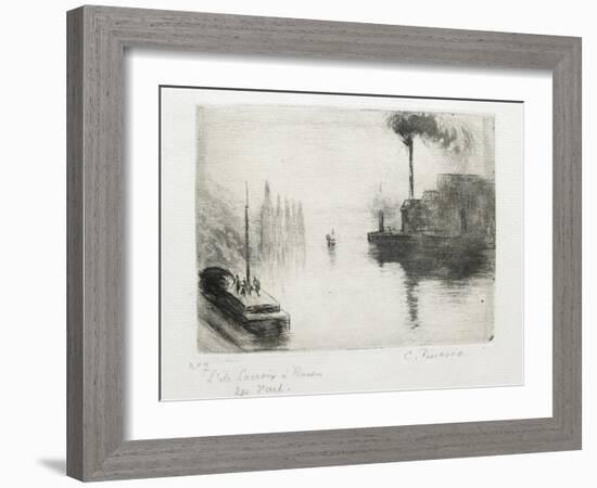 L'Ile Lacroix, À Rouen, 1883 (Drypoint, Etching, Metal Brush and Open Bite)-Camille Pissarro-Framed Giclee Print