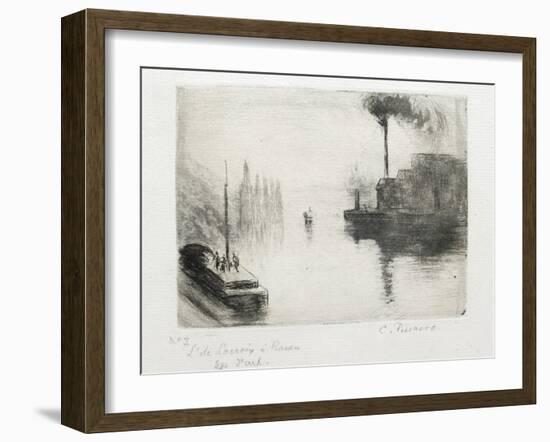 L'Ile Lacroix, À Rouen, 1883 (Drypoint, Etching, Metal Brush and Open Bite)-Camille Pissarro-Framed Giclee Print