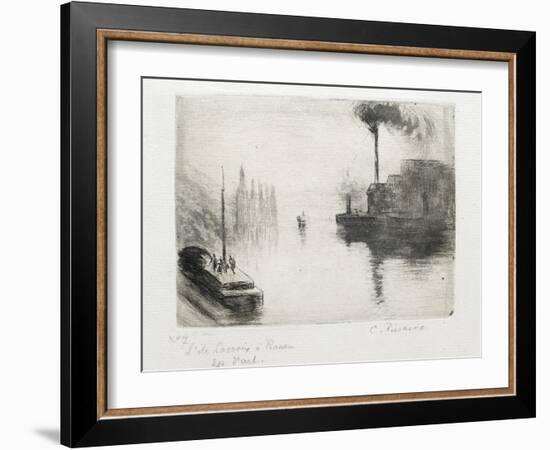 L'Ile Lacroix, À Rouen, 1883 (Drypoint, Etching, Metal Brush and Open Bite)-Camille Pissarro-Framed Giclee Print