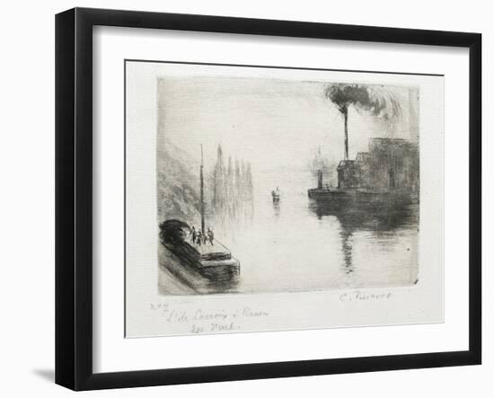 L'Ile Lacroix, À Rouen, 1883 (Drypoint, Etching, Metal Brush and Open Bite)-Camille Pissarro-Framed Giclee Print