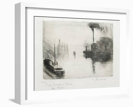 L'Ile Lacroix, À Rouen, 1883 (Drypoint, Etching, Metal Brush and Open Bite)-Camille Pissarro-Framed Giclee Print