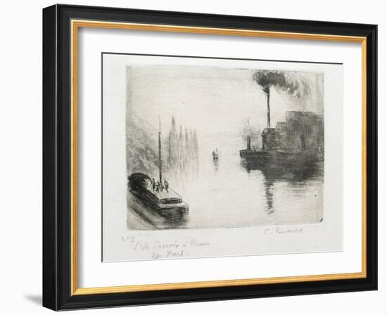 L'Ile Lacroix, À Rouen, 1883 (Drypoint, Etching, Metal Brush and Open Bite)-Camille Pissarro-Framed Giclee Print