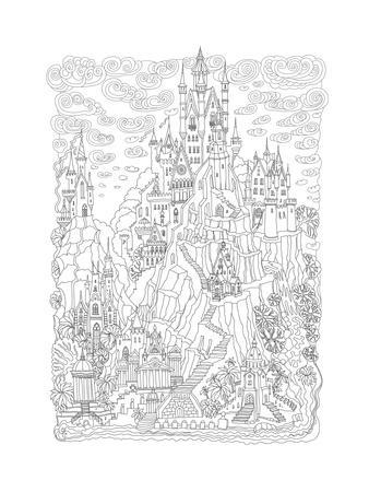 Fantasy Landscape Fairy Tale Castle On A Hill Fantastic Mountain Palm Tree Garden River Water Art Print L Kramer Art Com