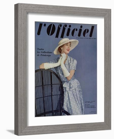 L'Officiel, April 1955 - Ensemble de Pierre Balmain en Twill de Ducharne-Philippe Pottier-Framed Art Print