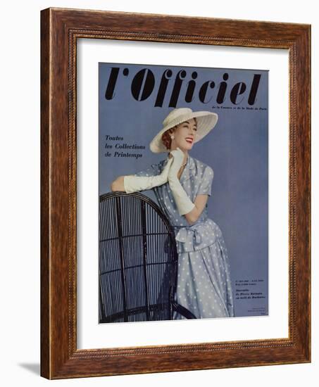 L'Officiel, April 1955 - Ensemble de Pierre Balmain en Twill de Ducharne-Philippe Pottier-Framed Art Print