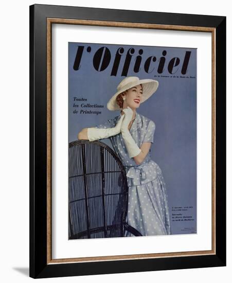 L'Officiel, April 1955 - Ensemble de Pierre Balmain en Twill de Ducharne-Philippe Pottier-Framed Art Print