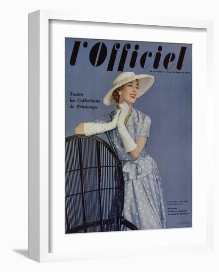 L'Officiel, April 1955 - Ensemble de Pierre Balmain en Twill de Ducharne-Philippe Pottier-Framed Art Print