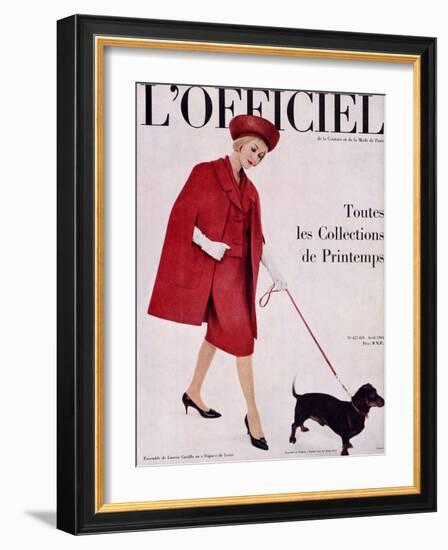 L'Officiel, April 1960 - Ensemble de Lanvin Castillo en Stigaz de Lesur-Philippe Pottier-Framed Art Print