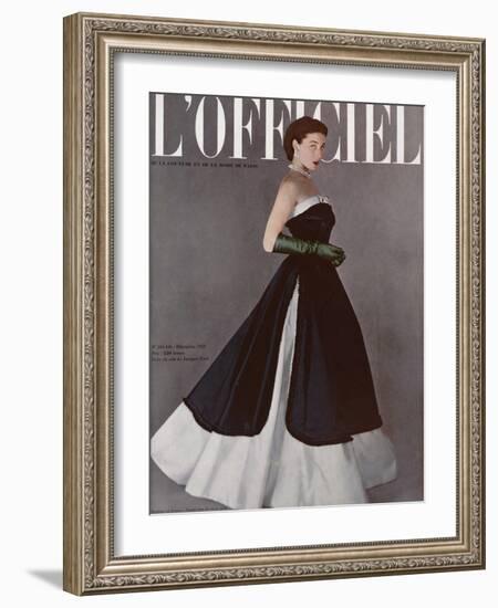 L'Officiel, December 1950 - Robe du Soir de Jacques Fath-Philippe Pottier-Framed Art Print